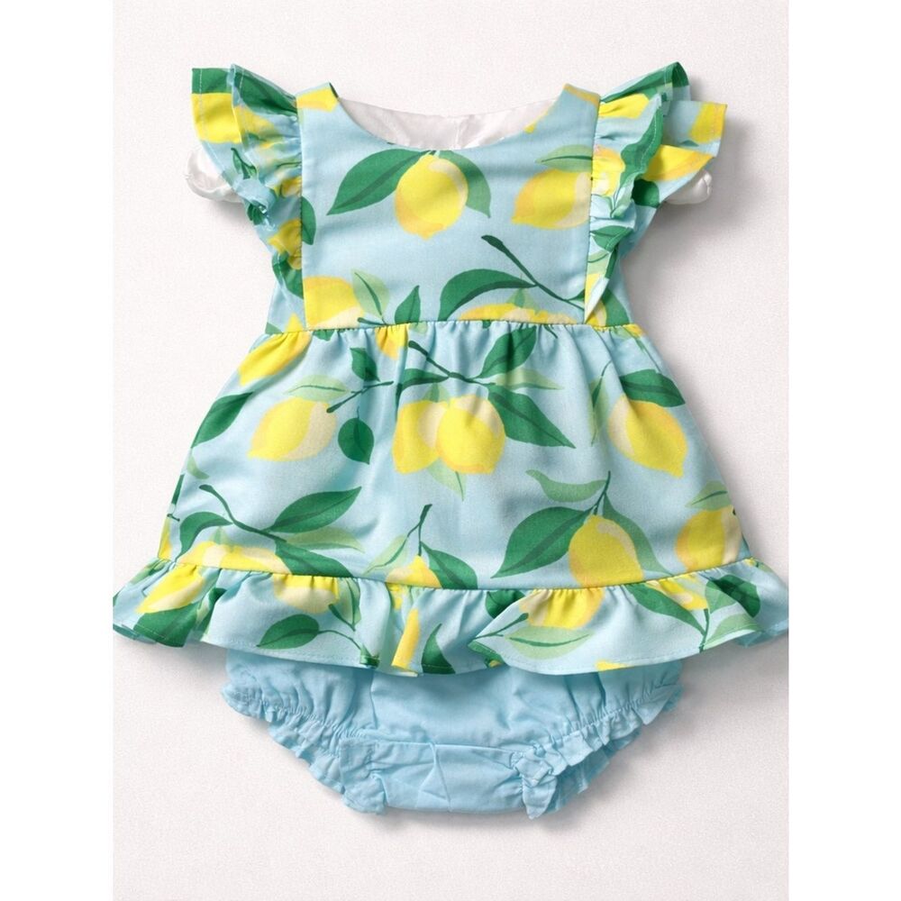 Janie and Jack Lemon Print Dress & Bloomers - Blue, Yellow, Green size 3-6 m NWT
